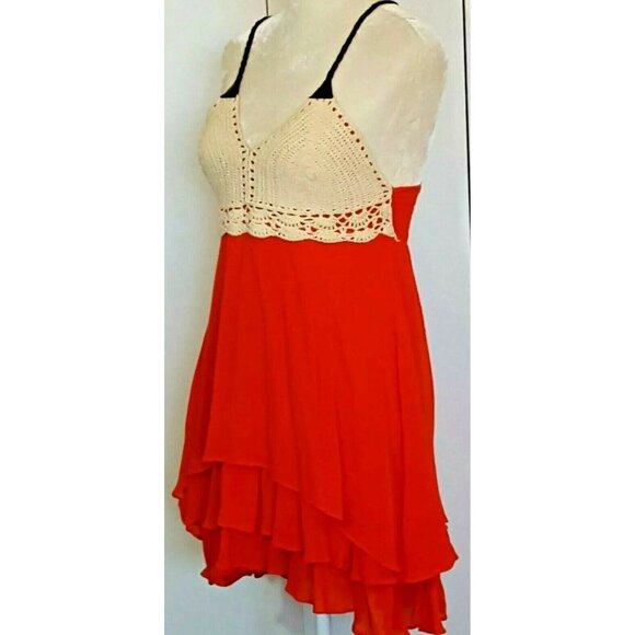 Womens Small Halter Top Crochet Bust Ruffle Layers Faux Leather Braided Straps - Picture 4 of 12